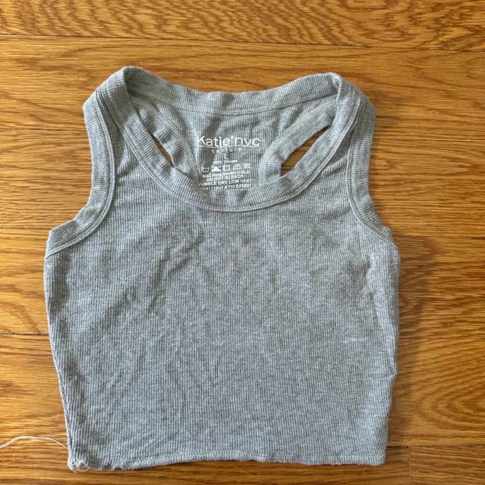 KatiejNYC Grey Racerback cropped Tank